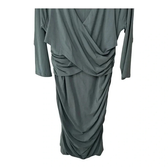 Sundance Womens Eternal Compliment Dress Green Faux Wrap Stretched Ruched Sz XL - Picture 4 of 14